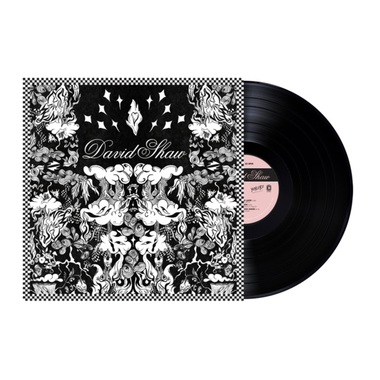 Vinyl record album with an ornate black and white floral design on its cover.