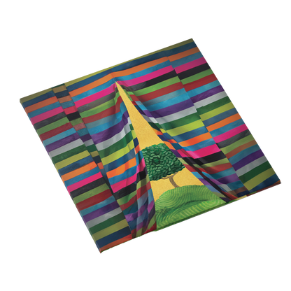 Colorful striped scarf or shawl with a triangular pattern revealed in the center.